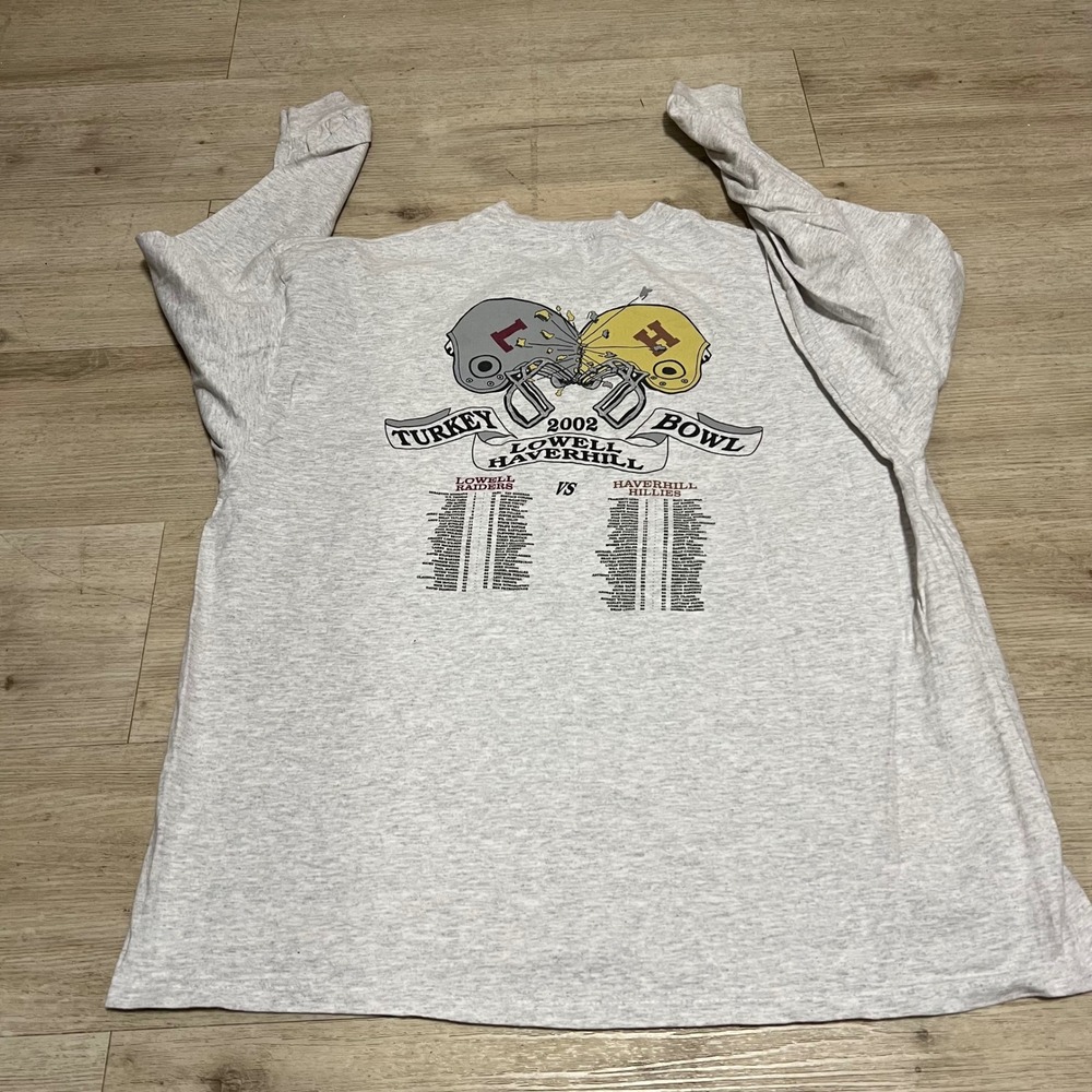 Lowell Haverhill Mass Turkey Day Football 2002 Mens Long Sleeve Shirt Gray XL - Picture 7 of 8
